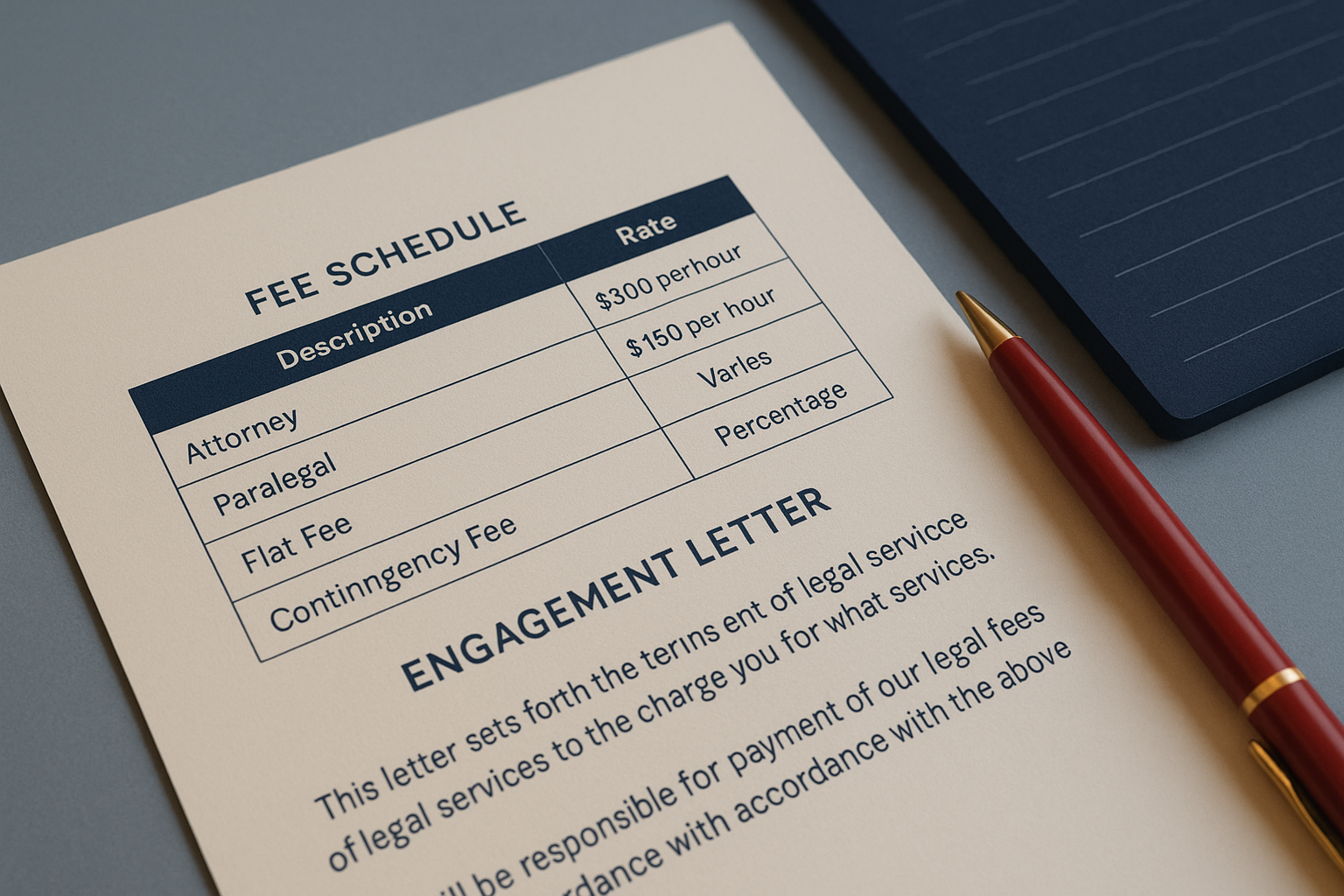 Clear fee schedule and engagement letter with transparent scope