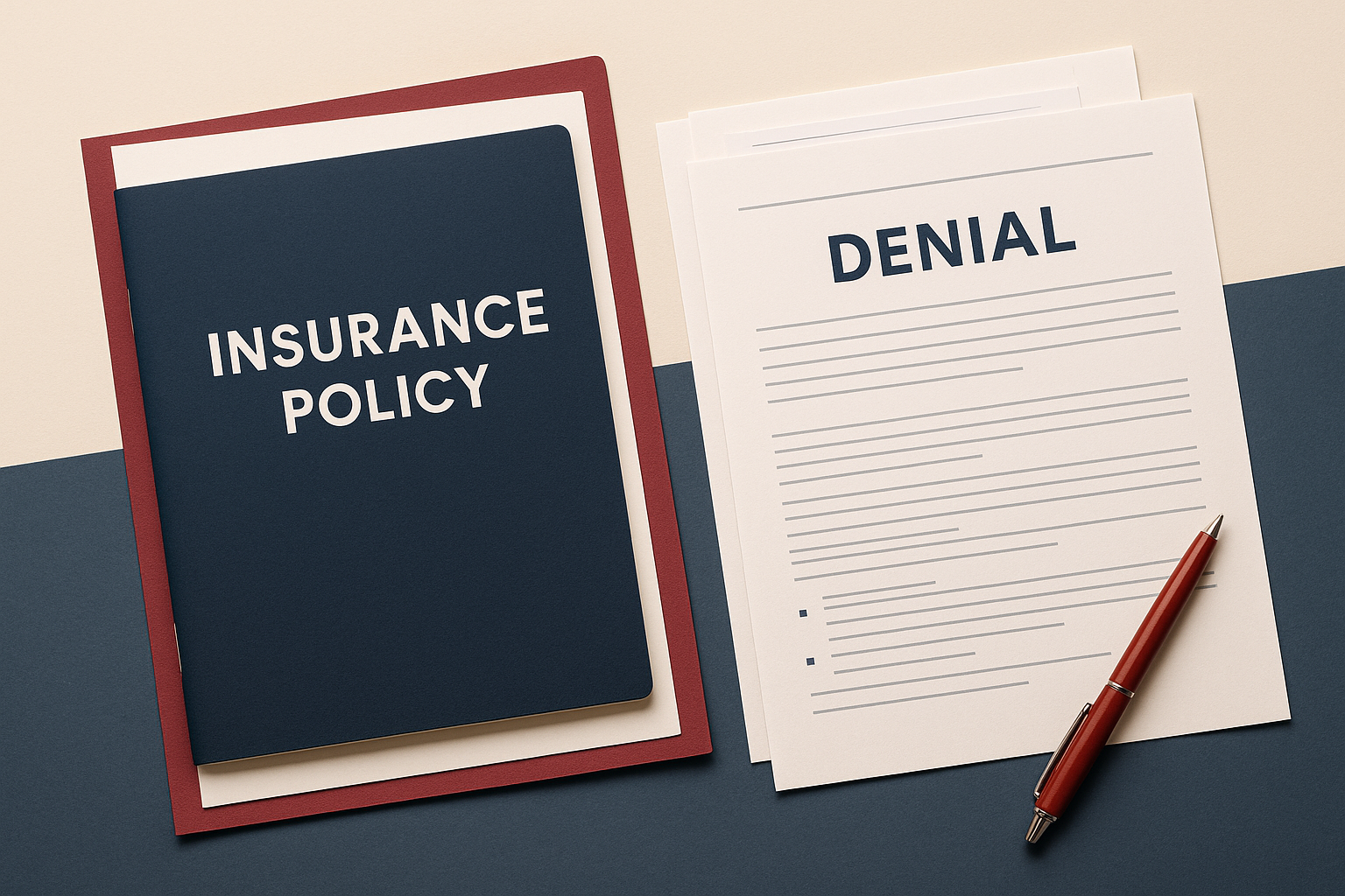 Attorney reviewing an insurance policy and denial letter with a client