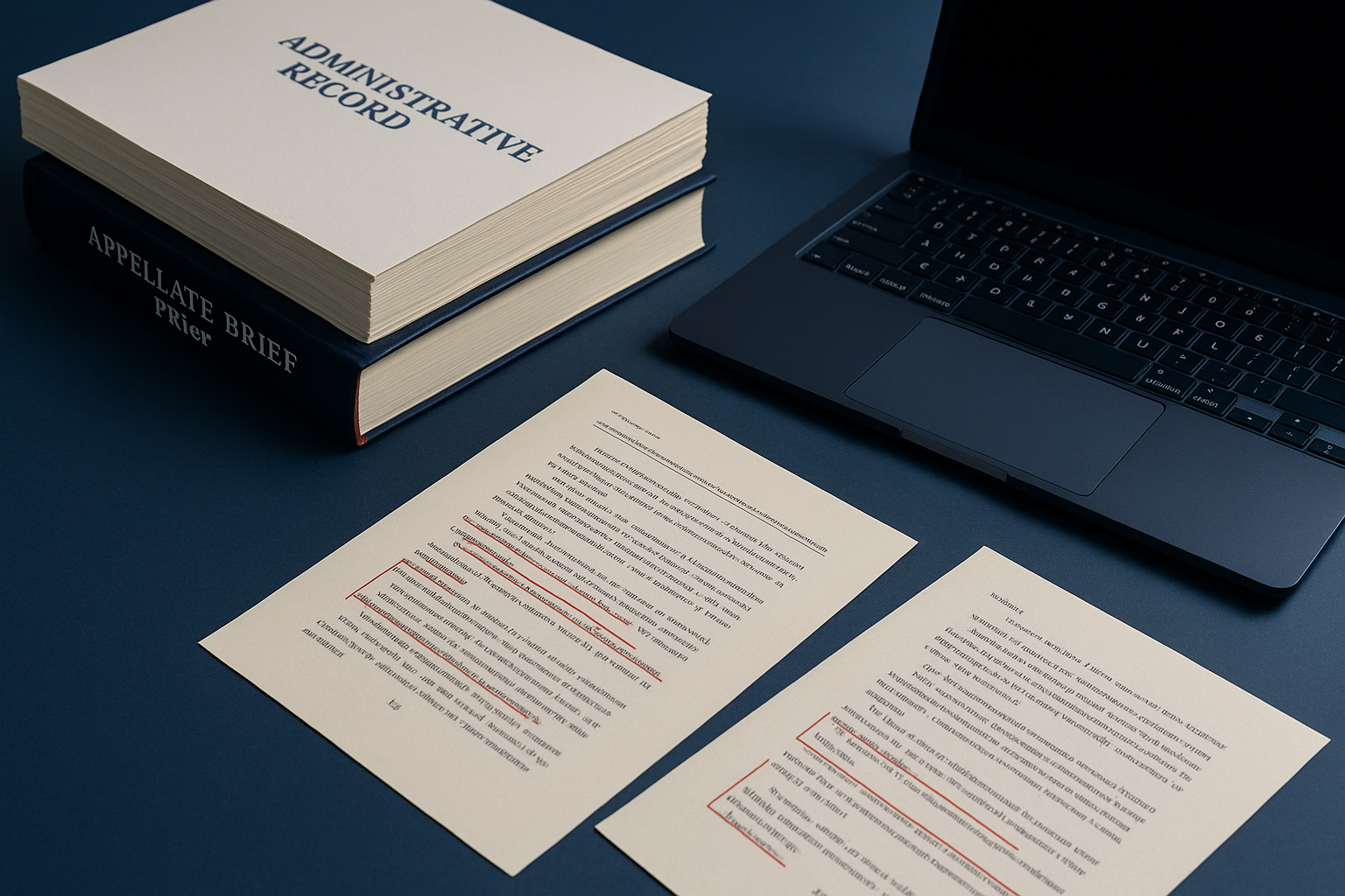 Attorney reviewing an administrative record and drafting an agency appeal brief
