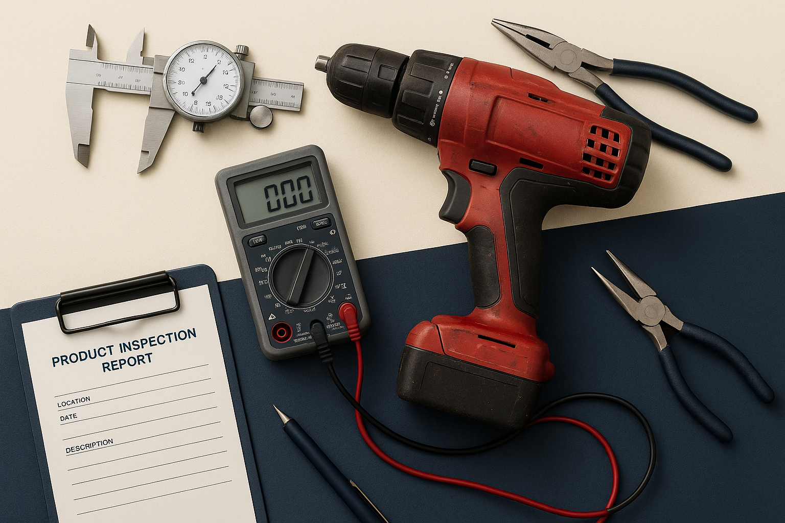 Attorney and engineering expert inspecting a defective product laid out on a table