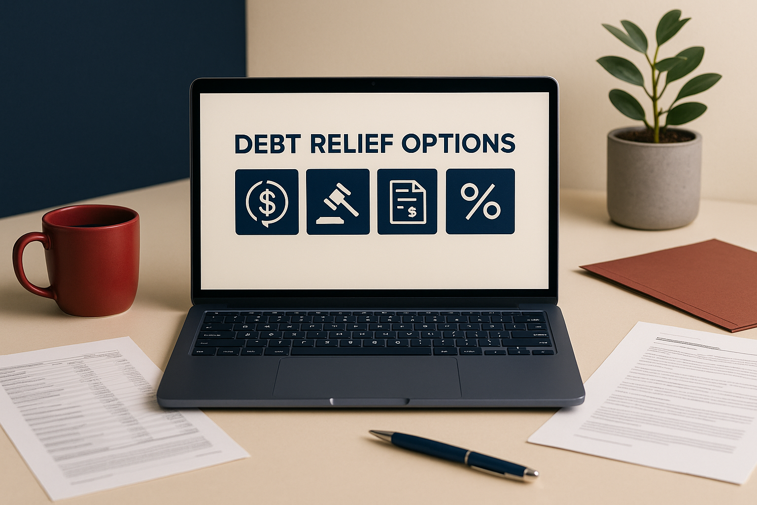 Attorney and client reviewing debts and options for Chapter 7 or Chapter 13 on a laptop