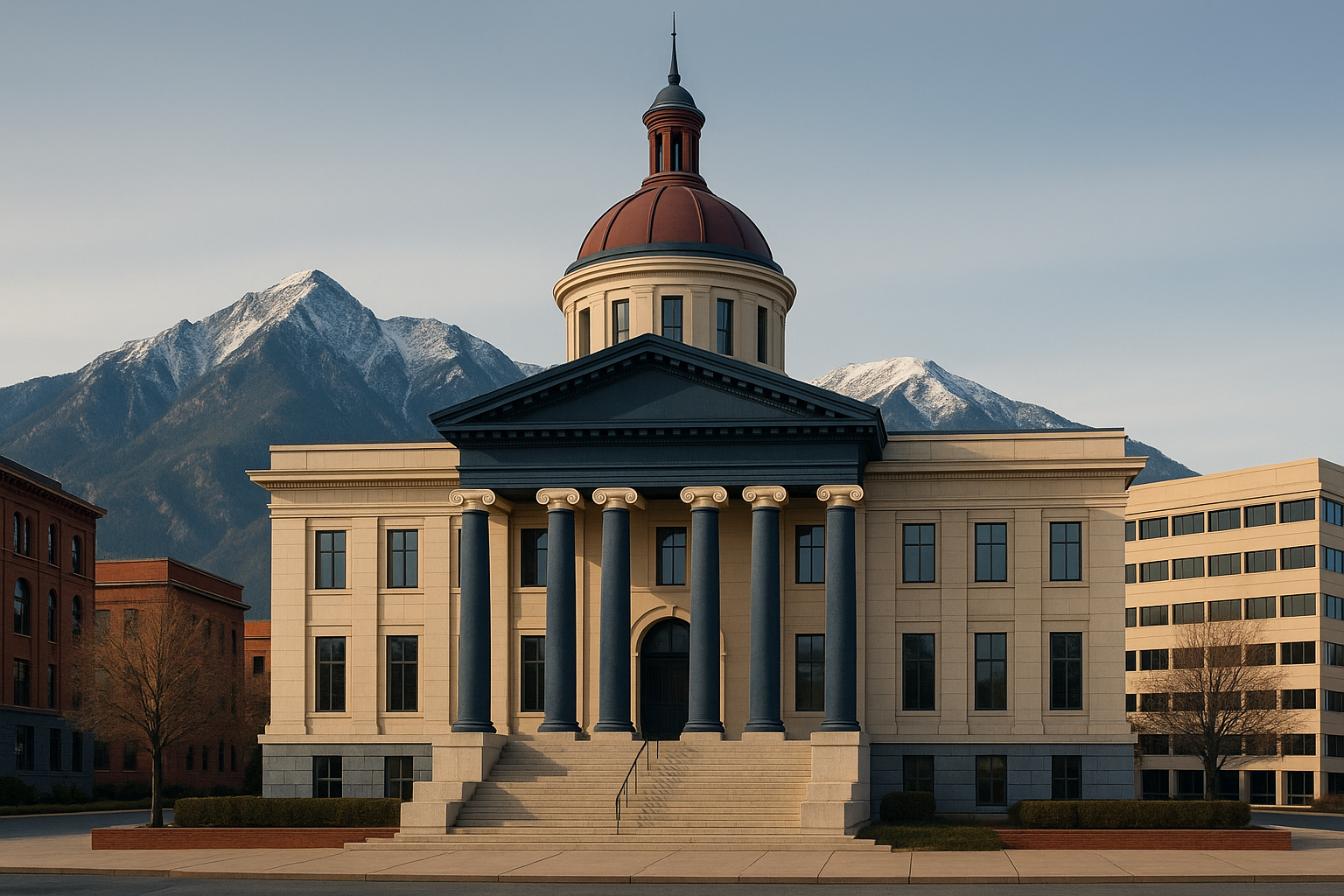 Colorado courthouse exterior with mountain backdrop