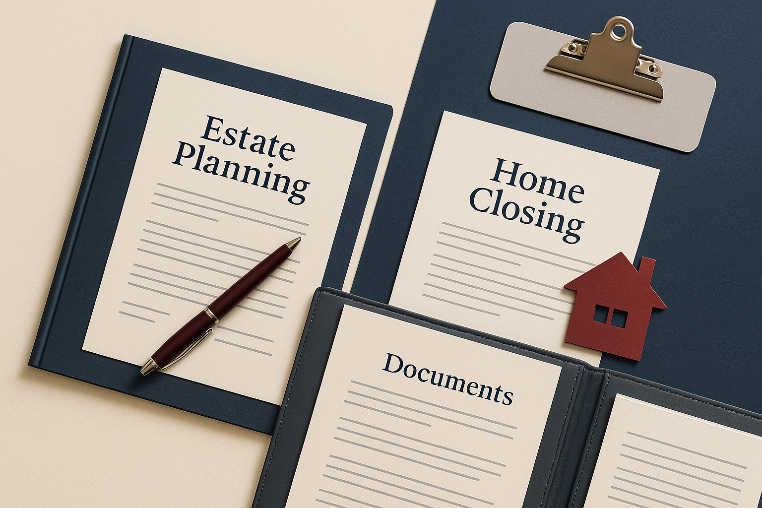 Signing estate planning documents with Castle Rock home closing papers nearby