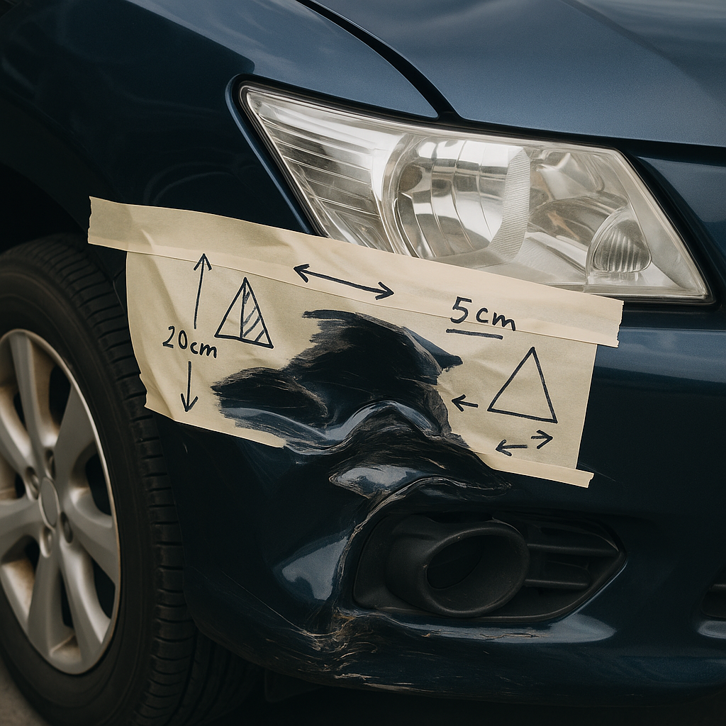 Accident reconstruction expert examining vehicle damage