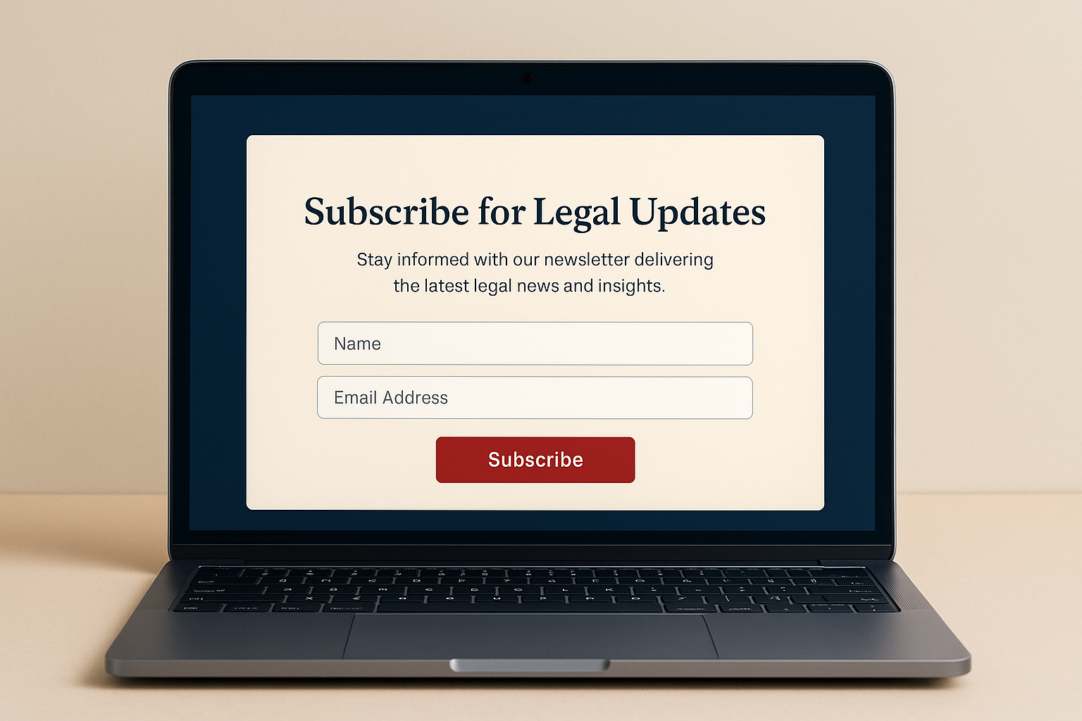 Person subscribing to legal updates on a laptop