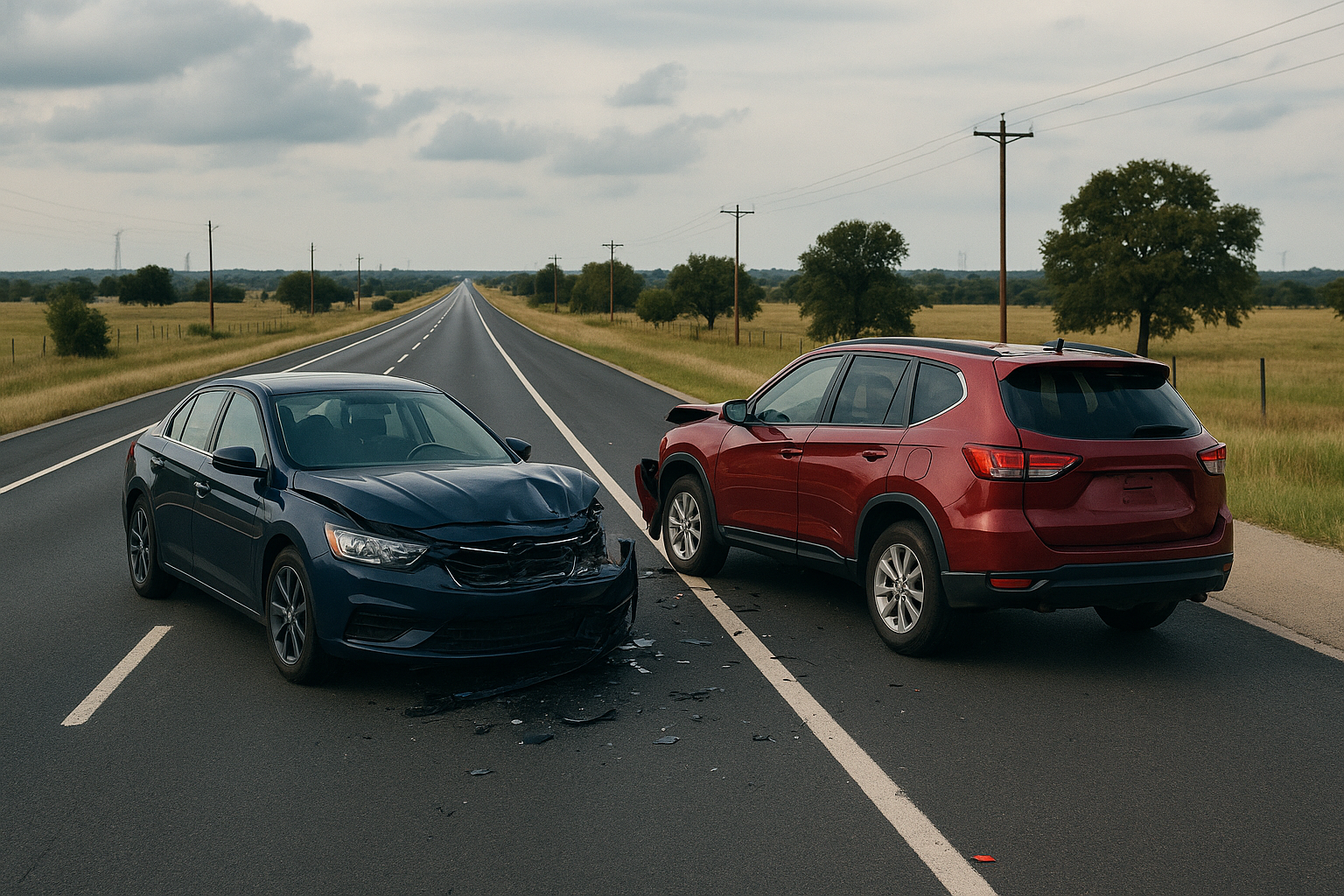 Texas highway scene after a collision—personal injury focus on treatment and recovery