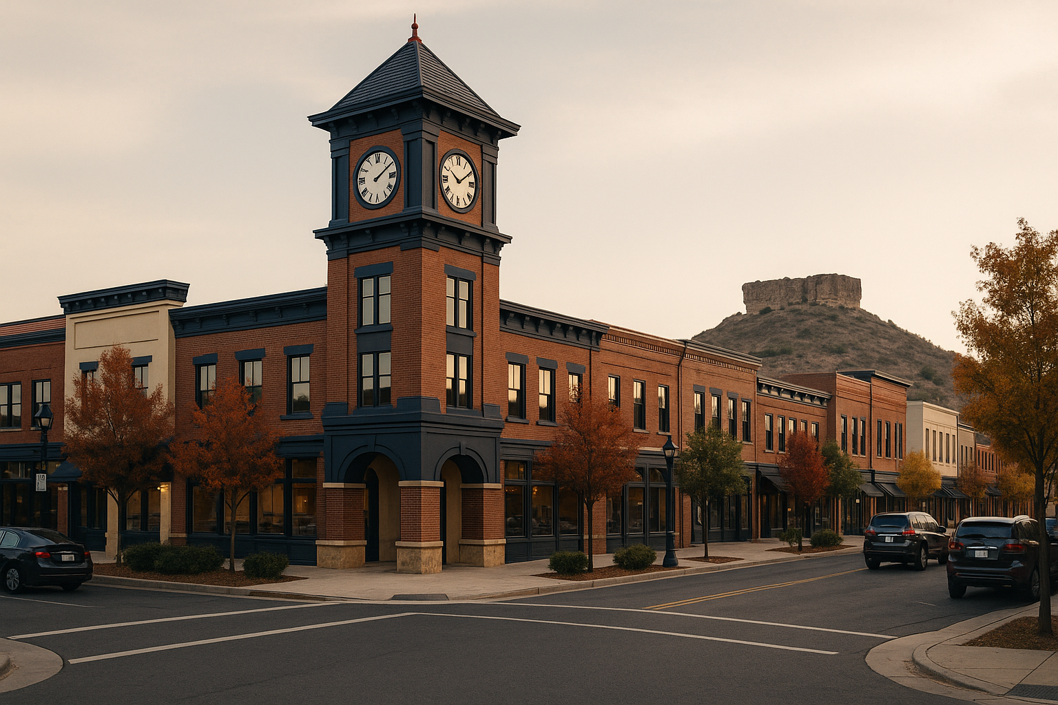 Castle Rock clocktower and town center