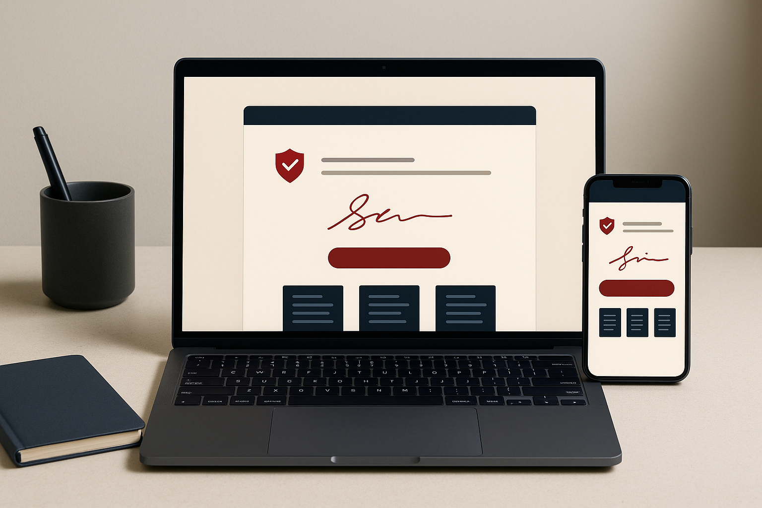 Secure client portal on laptop and mobile with e-sign features