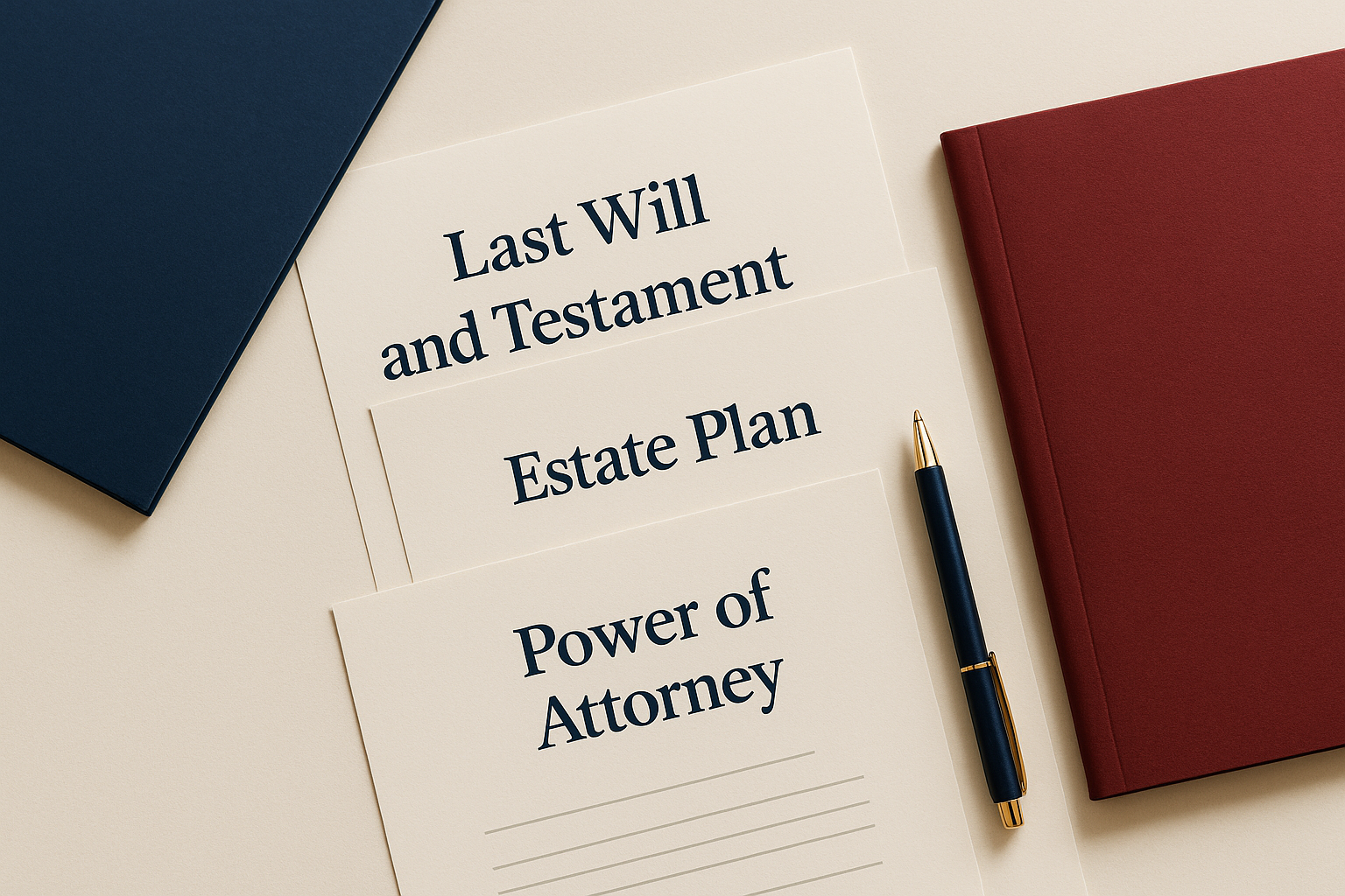 Attorney meeting with a family to compare wills and trusts with documents on the table