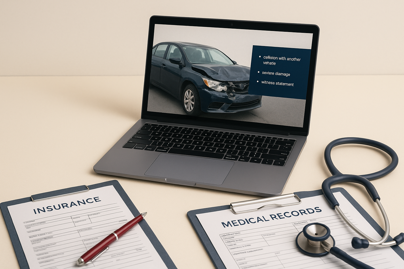 Injury attorney meeting with a car-crash victim, reviewing treatment plan and insurance coverage