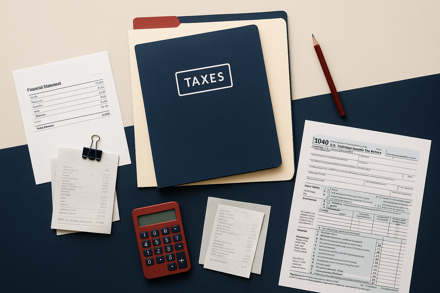 Organized tax files, receipts, and financial statements prepared for review