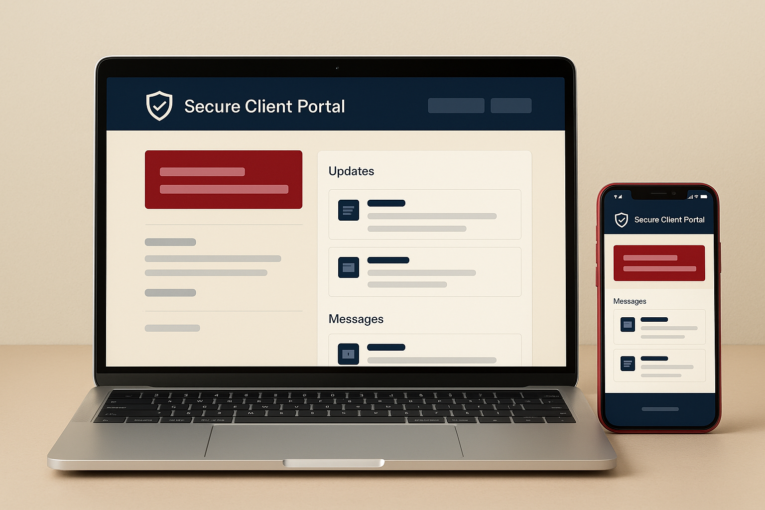 Attorney updating client via secure portal and phone