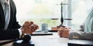 Attorneys in a law firm discussing a personal injury case