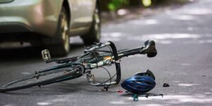 Bicycle crash scene after a collision with a vehicle