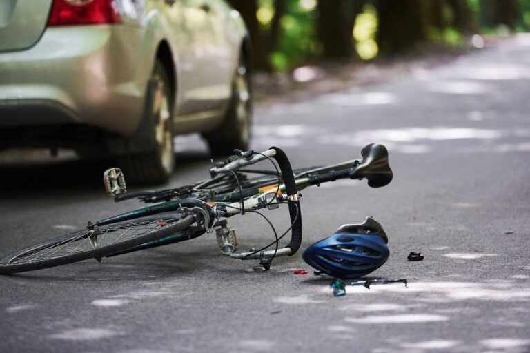 Bicycle crash scene after a collision with a vehicle