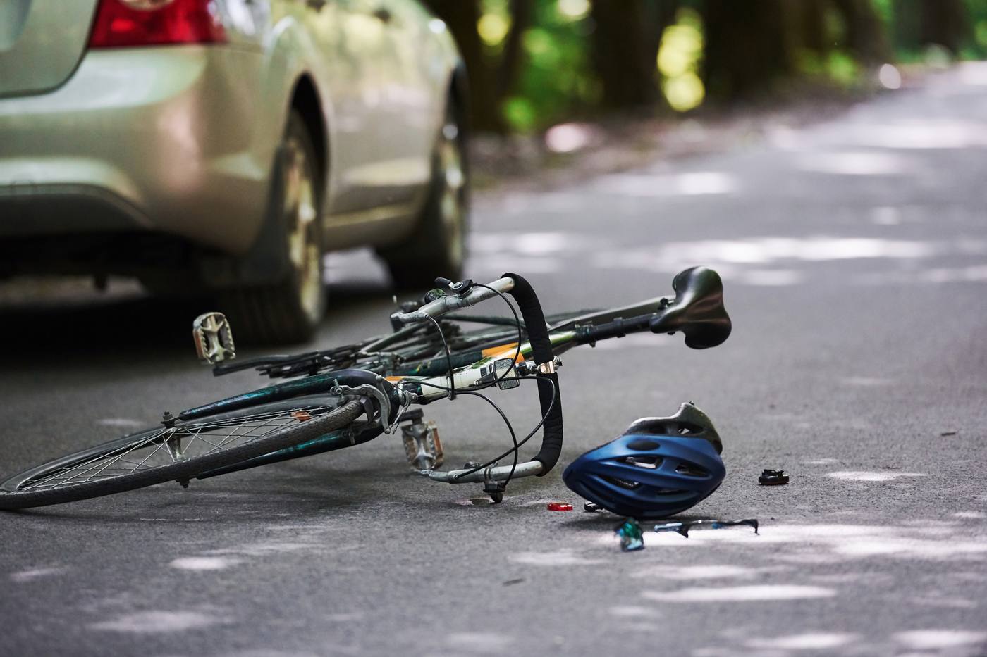 Bicycle crash scene after a collision with a vehicle