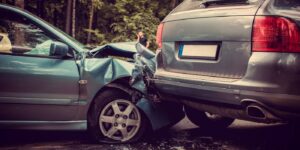 Close-up of smashed cars after a road collision in Colorado