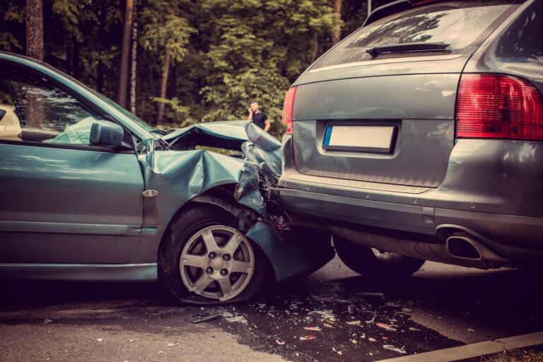 Close-up of smashed cars after a road collision in Colorado