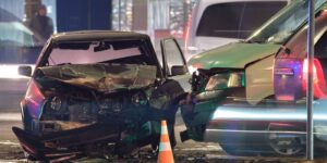 Damaged vehicles after a heavy collision on a Colorado road