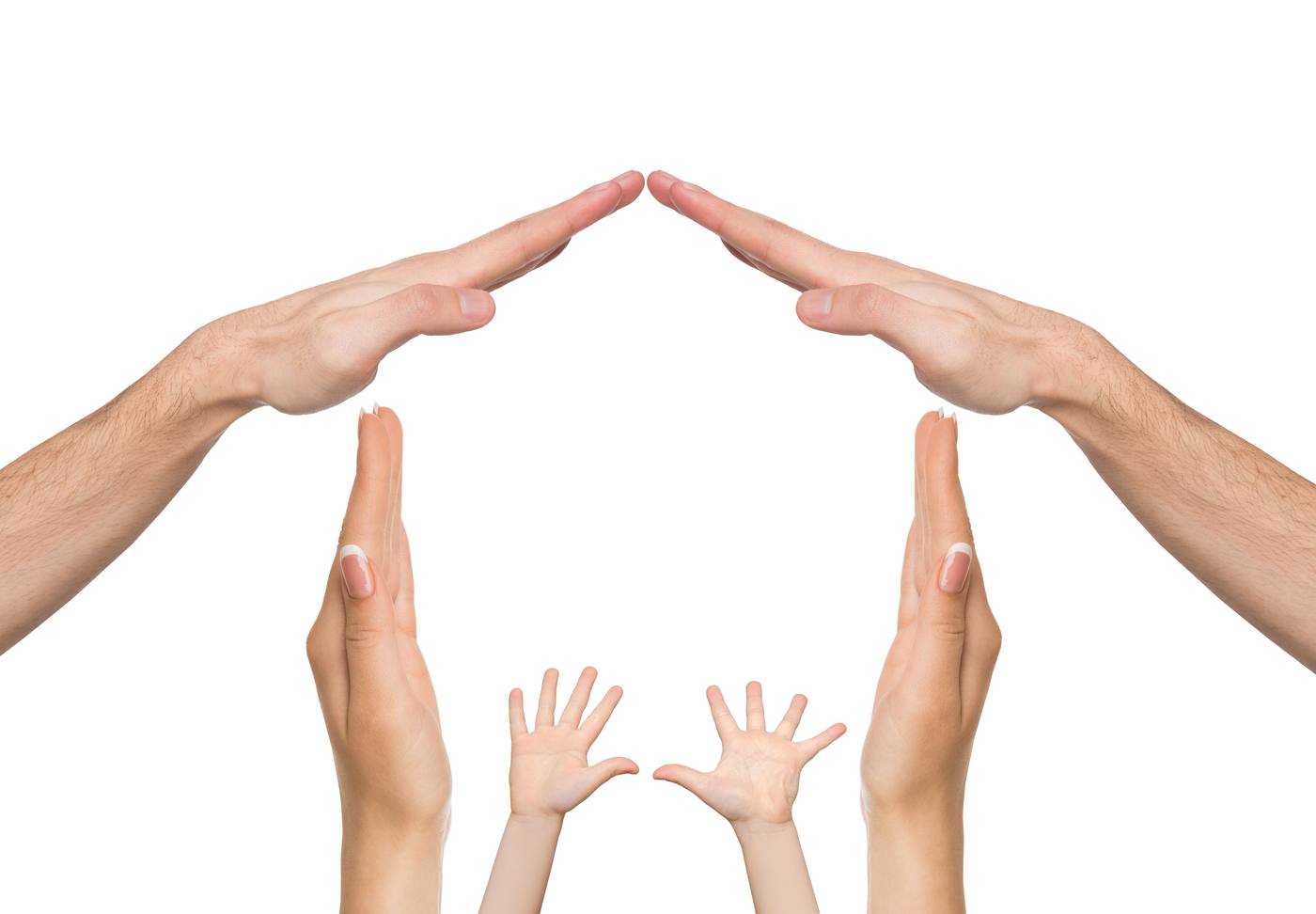 Hands forming a house shape, symbolizing protecting the family home