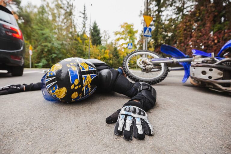 Motorcycle crash scene on a Colorado roadway