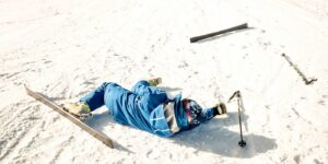 Skier after a crash accident on a Colorado resort slope