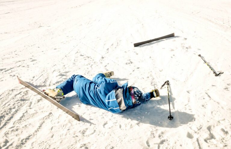 Skier after a crash accident on a Colorado resort slope